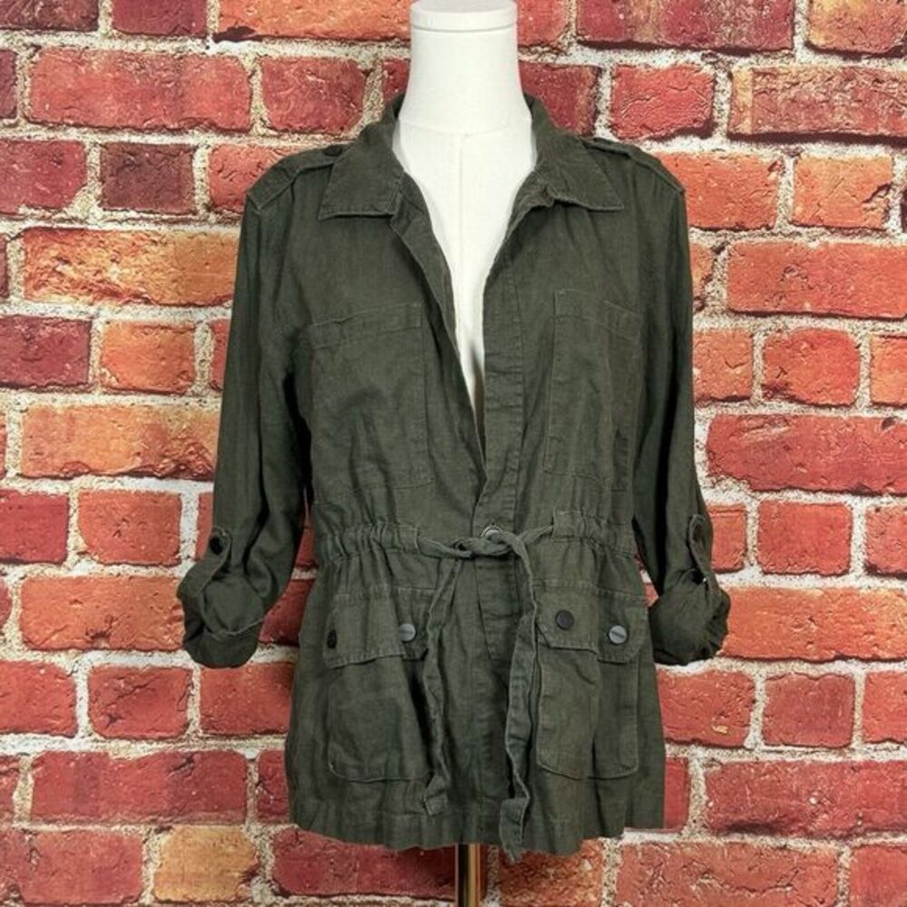 Sanctuary  Olive Green Cropped Jacket Size Small Day Trip Womens Linen Coat EUC‎